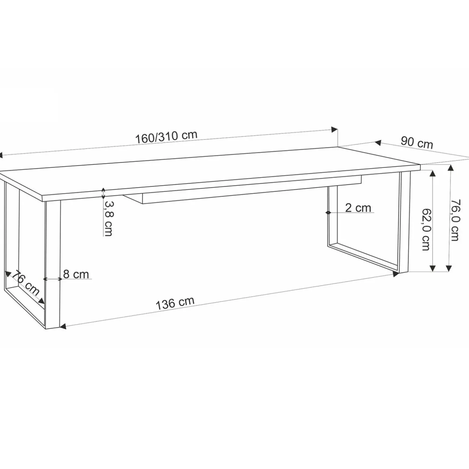 Tavolo allungabile 160/310cm da pranzo industrial rovere wotan nero Think