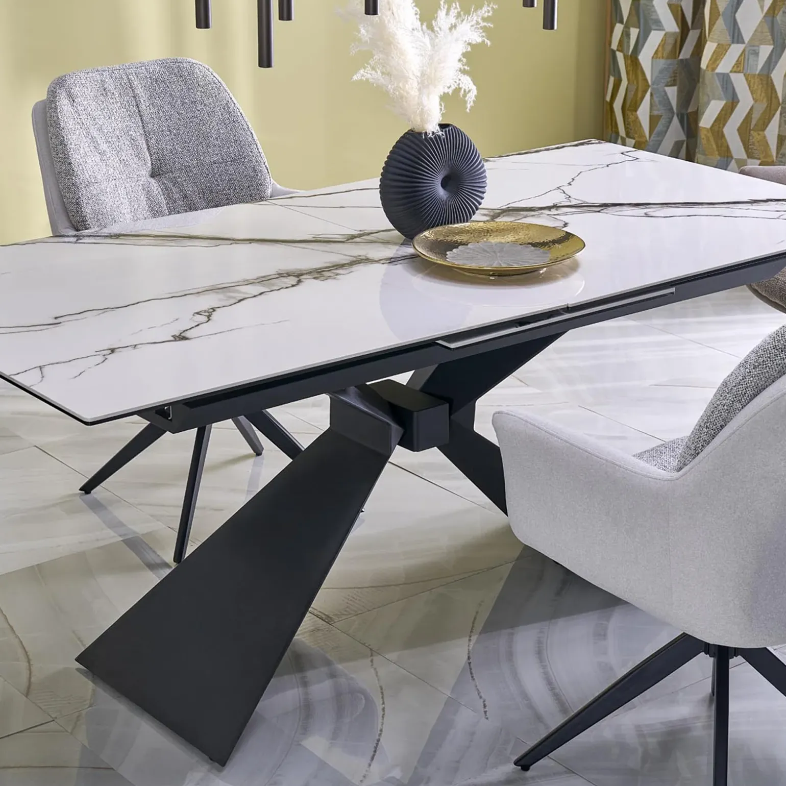 Tavolo allungabile 180/230cm effetto marmo bianco nero Silvano