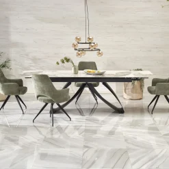 Tavolo allungabile 180/260cm moderno effetto marmo bianco nero Novellino