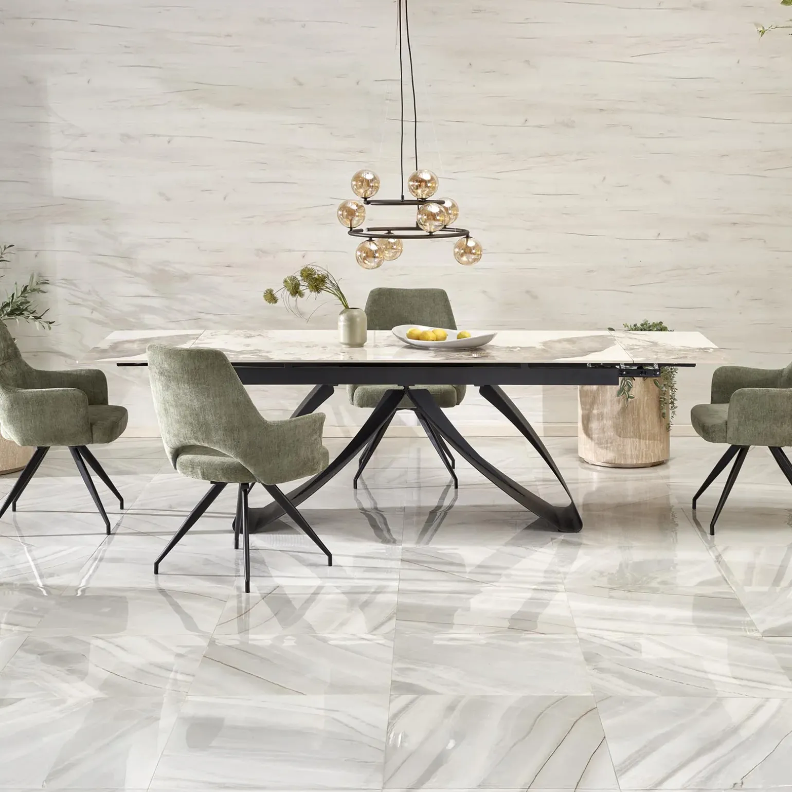 Tavolo allungabile 180/260cm moderno effetto marmo bianco nero Novellino