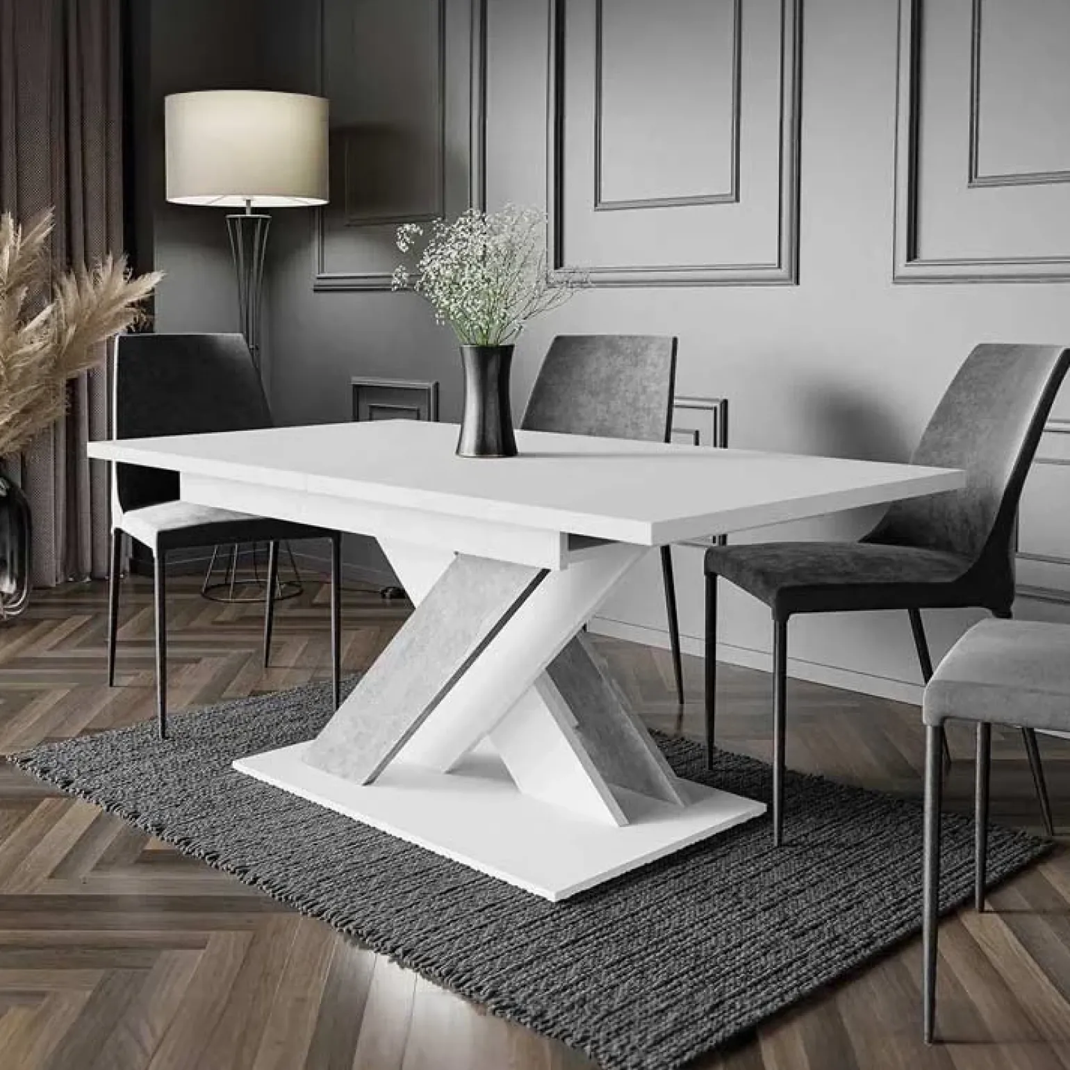 Tavolo allungabile 140/180cm moderno rettangolare bianco cemento Ivonne