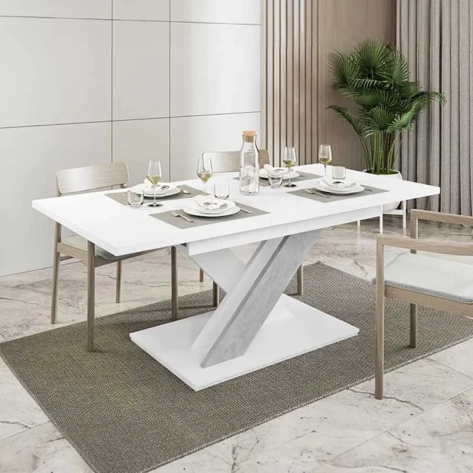 Tavolo allungabile 140/180cm moderno rettangolare bianco cemento Ivonne