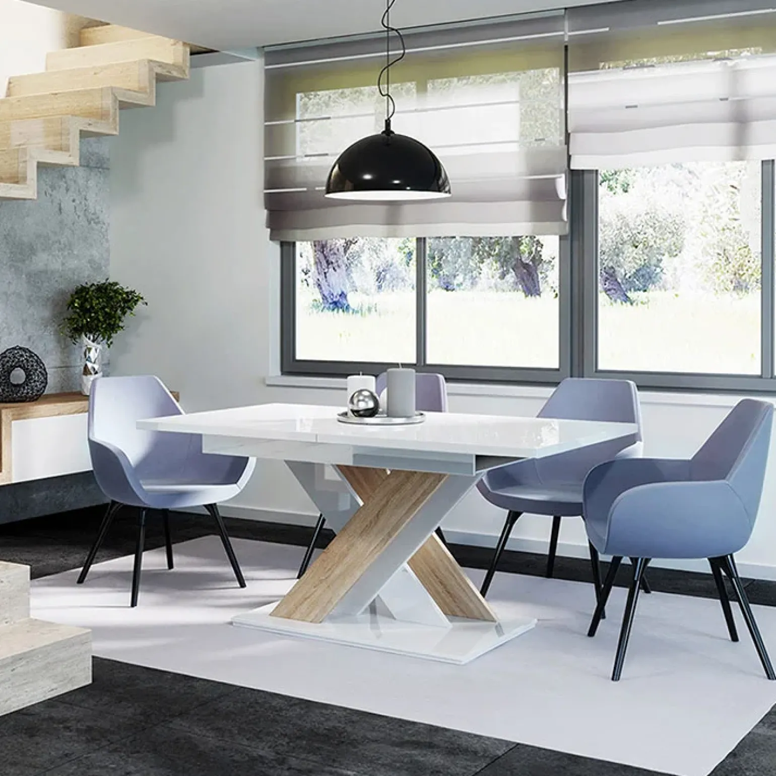 Tavolo allungabile 140/180cm rettangolare bianco lucido rovere Ivonne