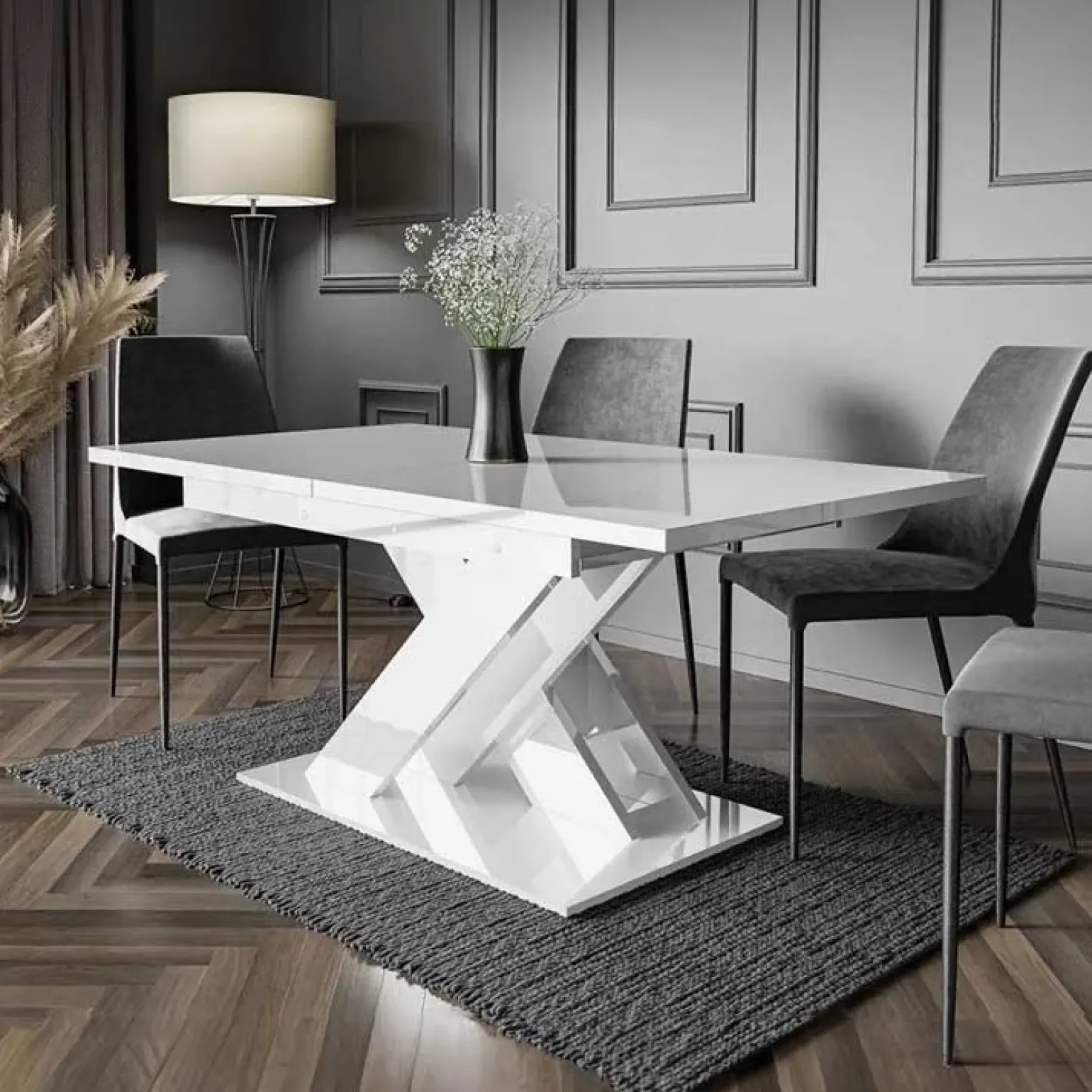 Tavolo allungabile 140/180cm rettangolare bianco lucido Ivonne