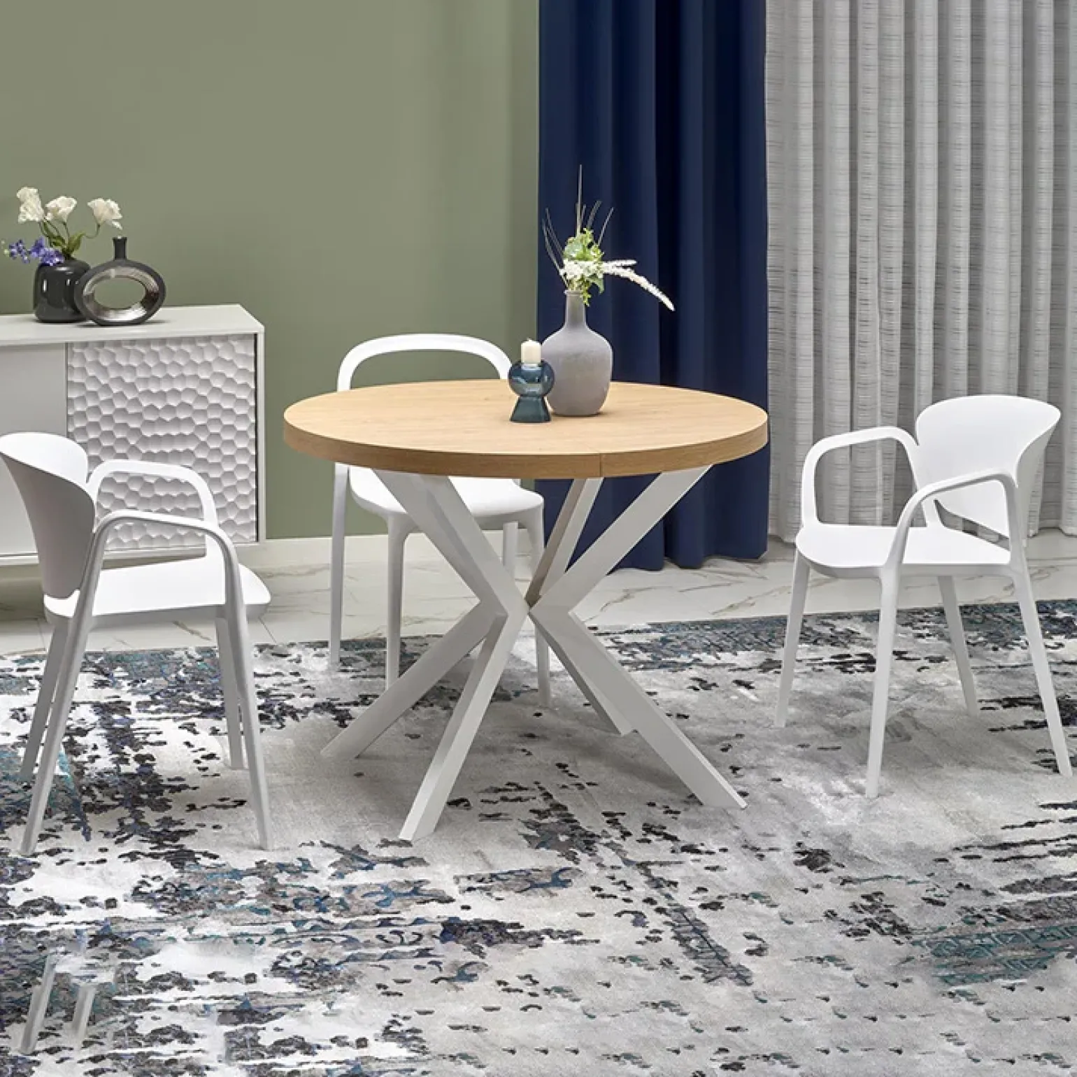 Tavolo allungabile 100/250cm rotondo rovere dorato bianco Sarajevo