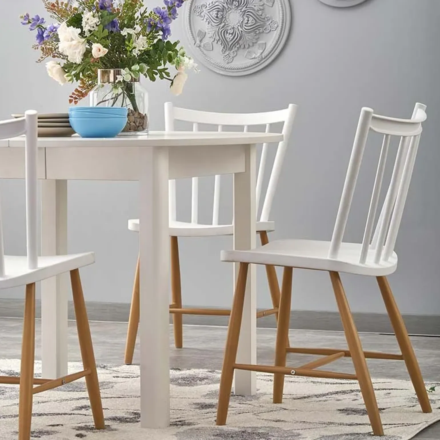 Tavolo allungabile 102/142cm rotondo da pranzo moderno bianco Lucci
