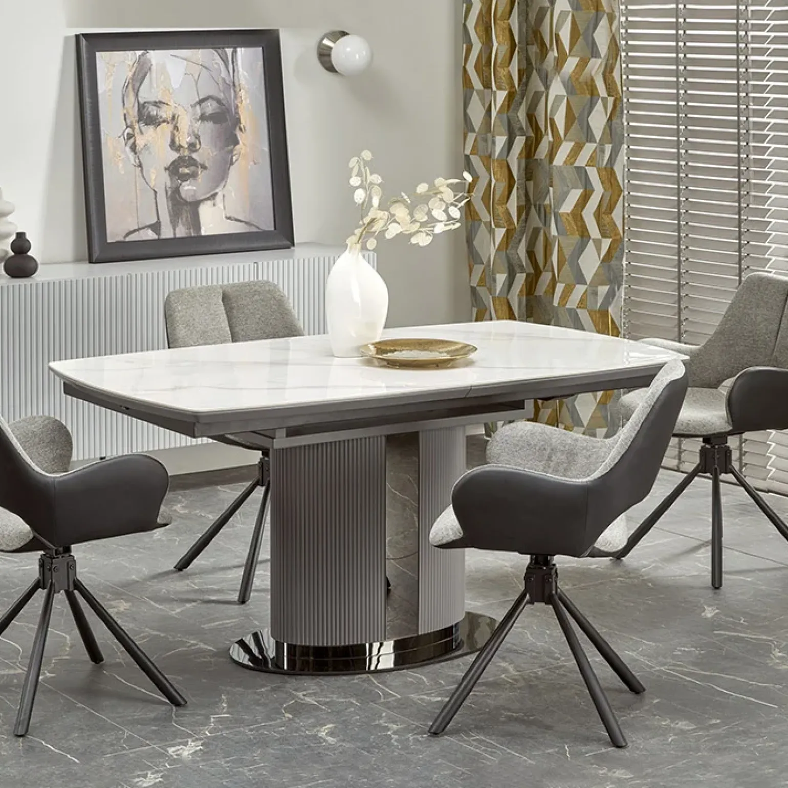 Tavolo allungabile da pranzo 160/220cm bianco grigio chiaro Ignazio