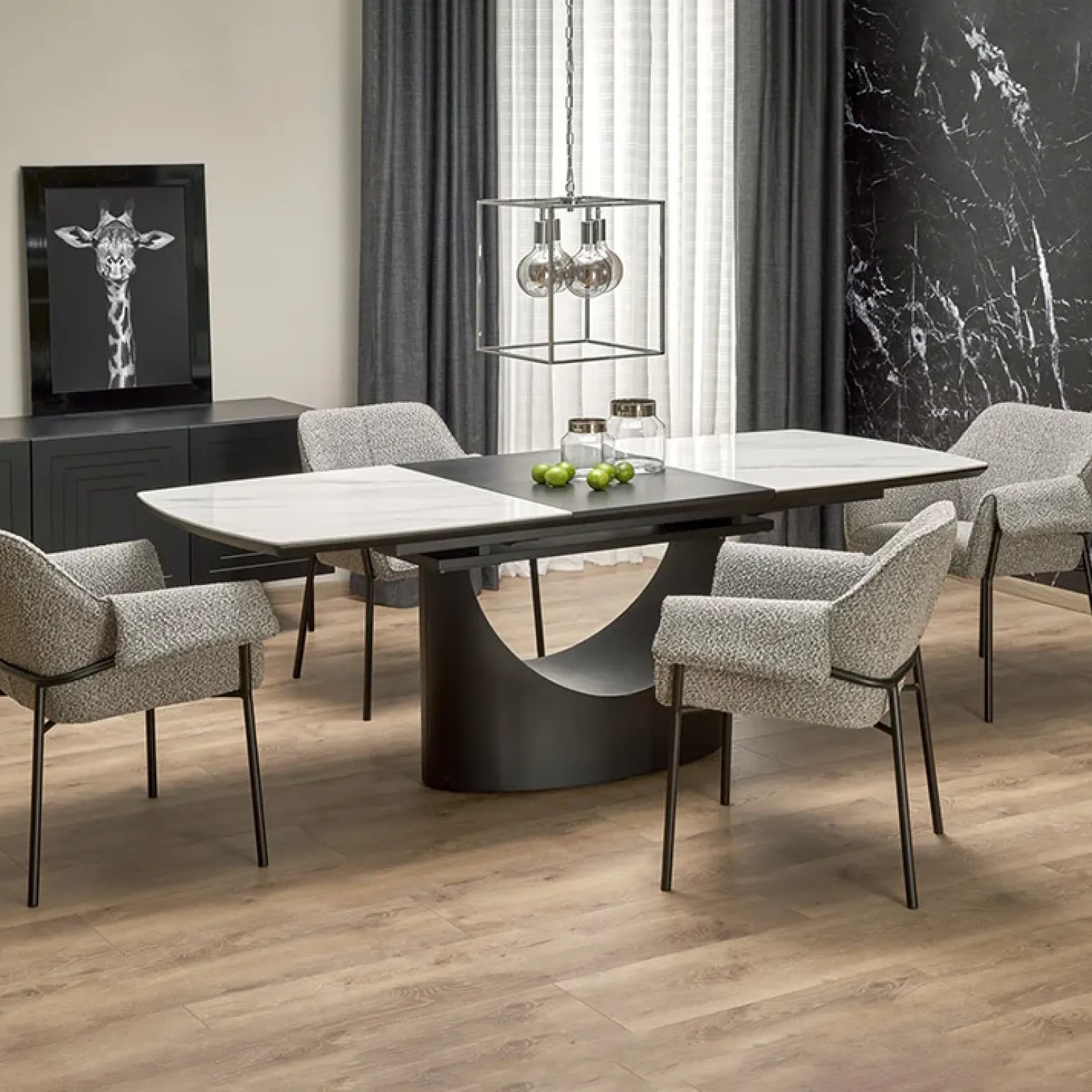 Tavolo allungabile moderno 160/220cm marmo bianco nero Isaia