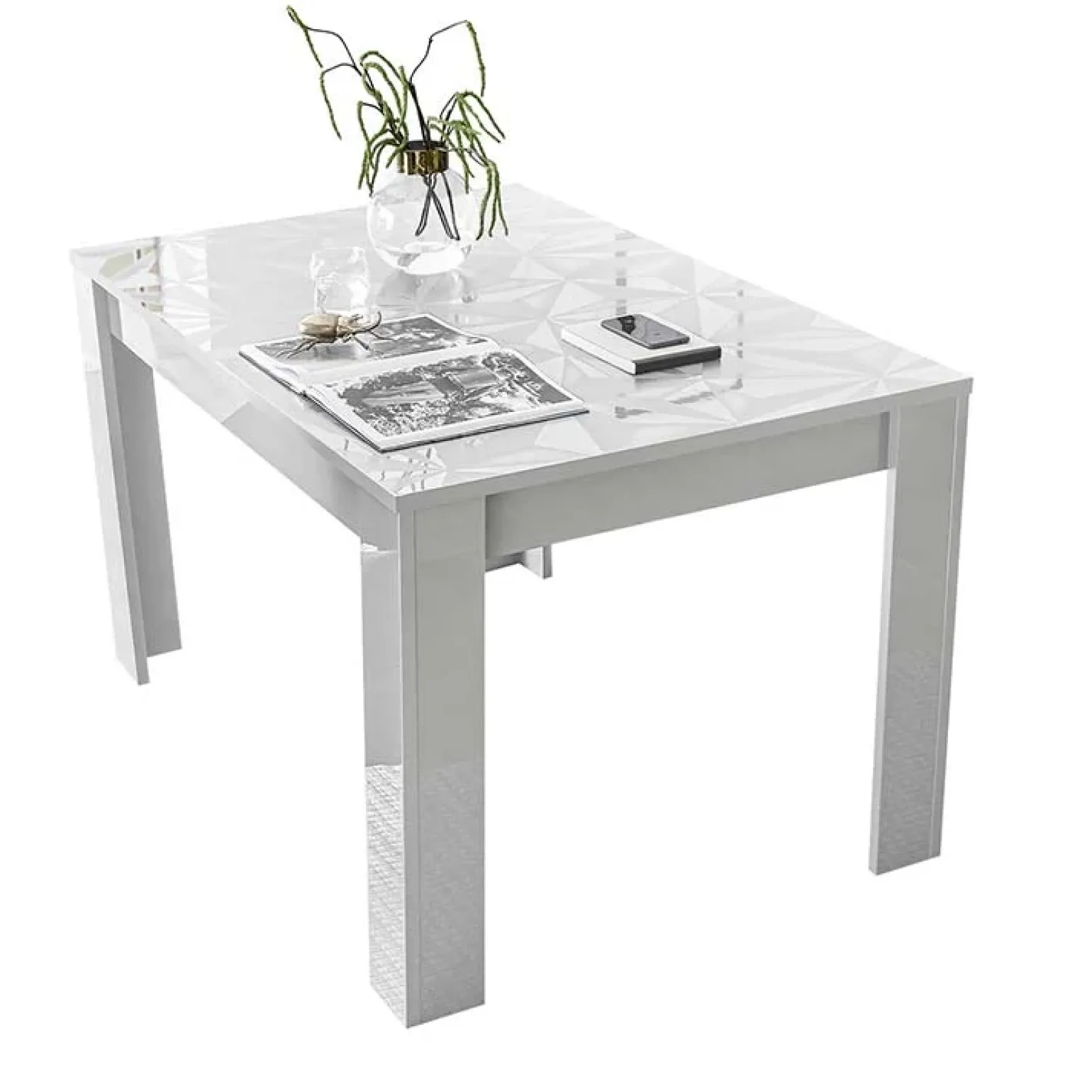 Tavolo 137/185cm allungabile bianco lucido con serigrafia Marvis
