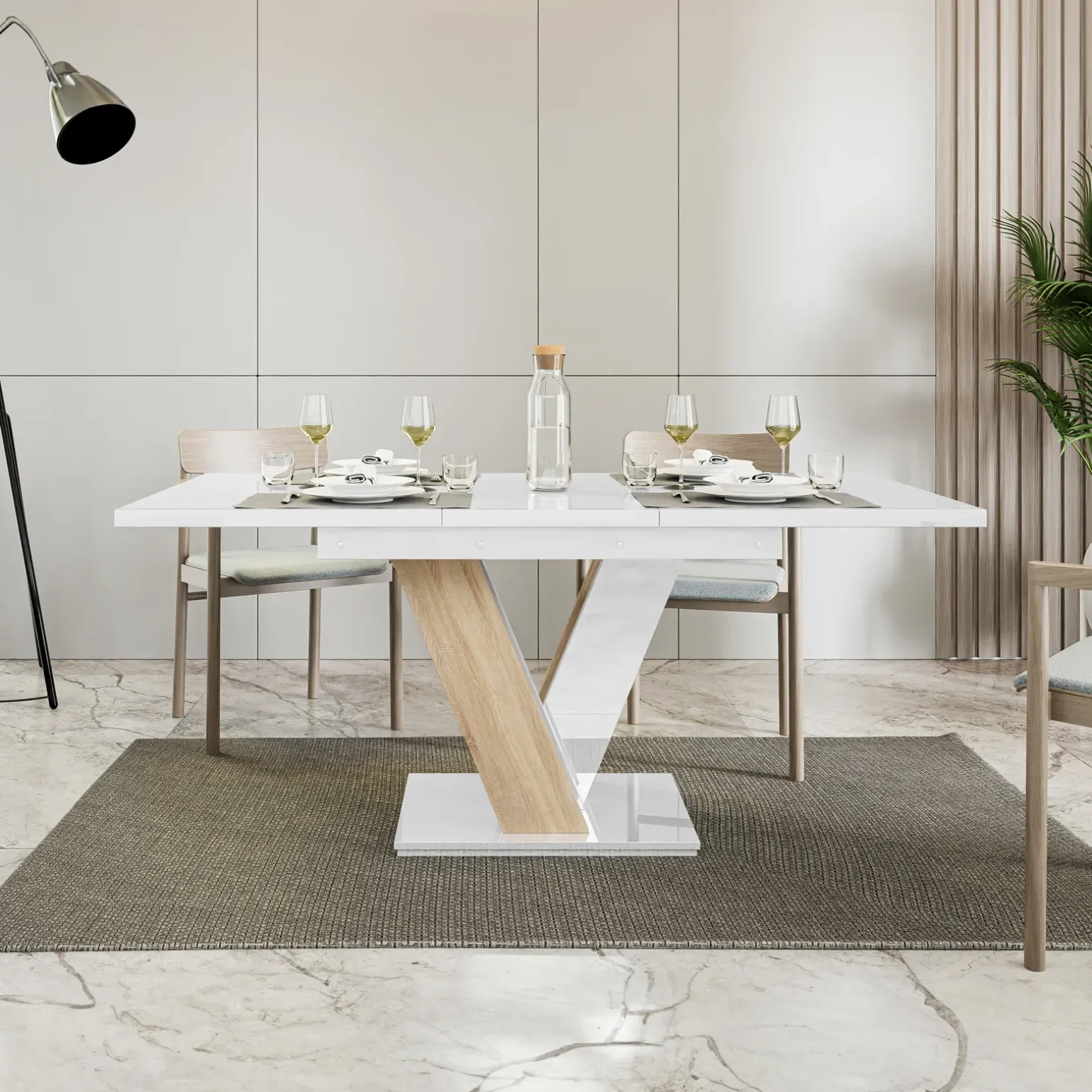 Tavolo 120/160cm allungabile moderno bianco rovere Coroline