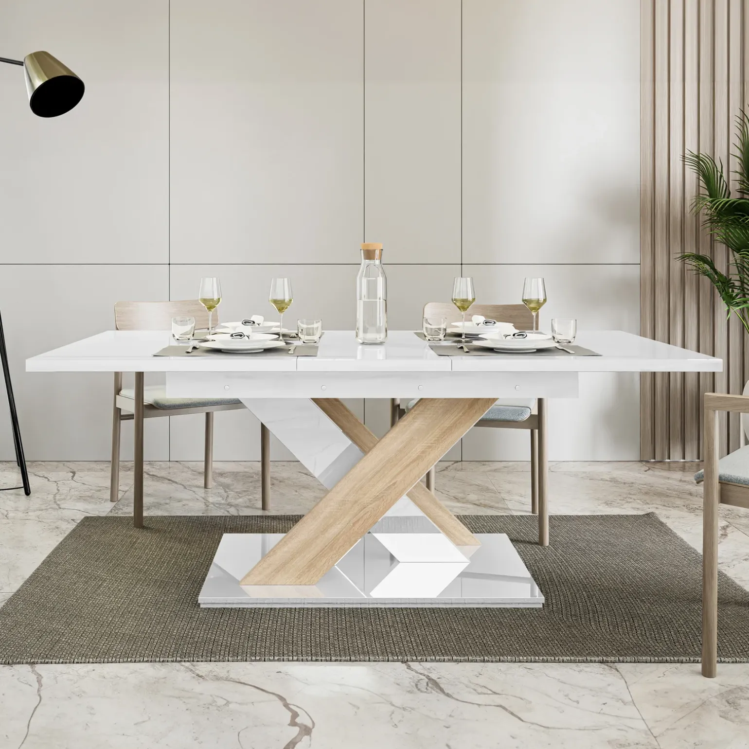 Tavolo 120/160cm allungabile moderno bianco rovere Coroline