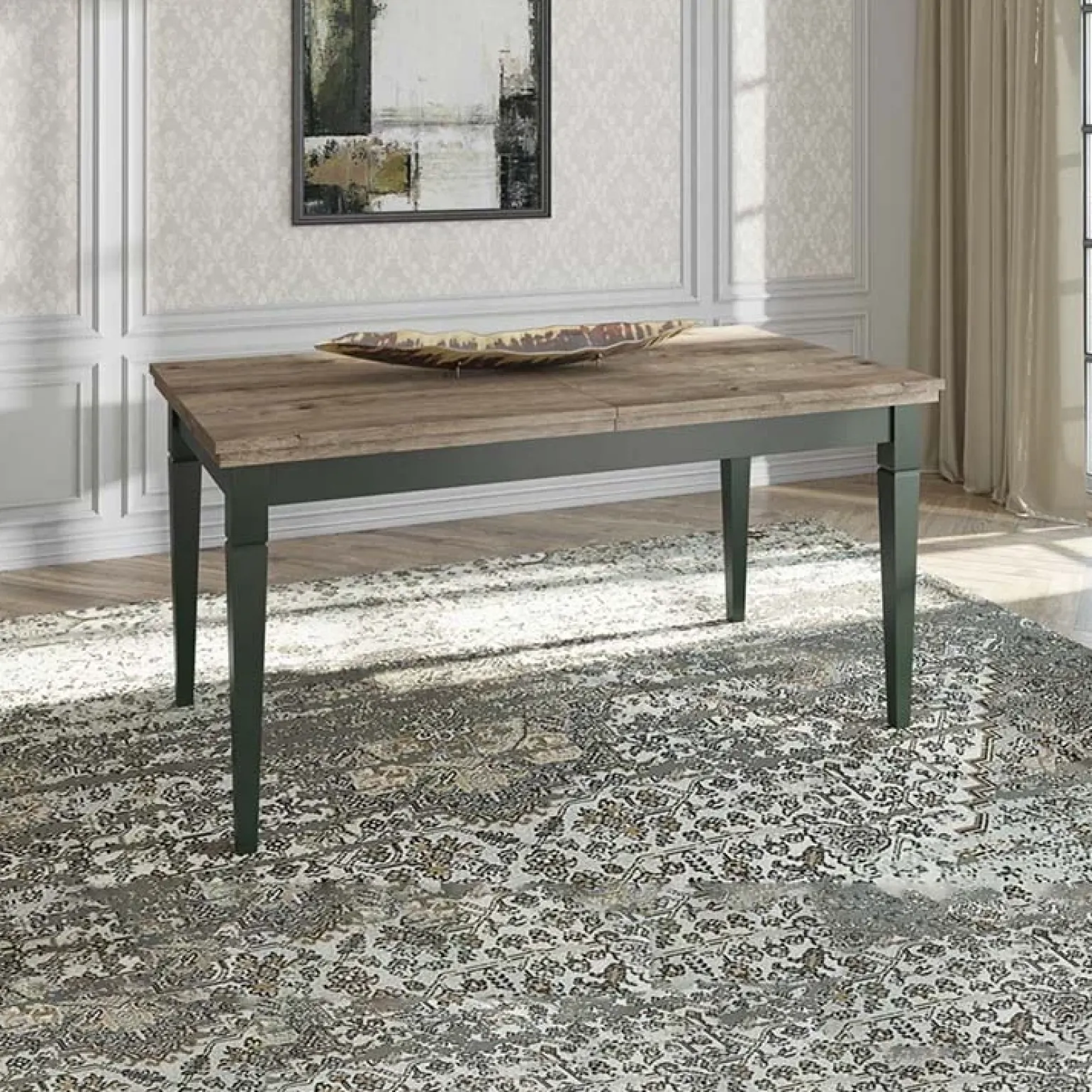 Tavolo 160/200/240cm allungabile moderno verde scuro quercia Texel