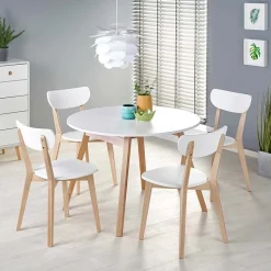 Tavolo 102/142cm allungabile rotondo bianco opaco rovere Medina