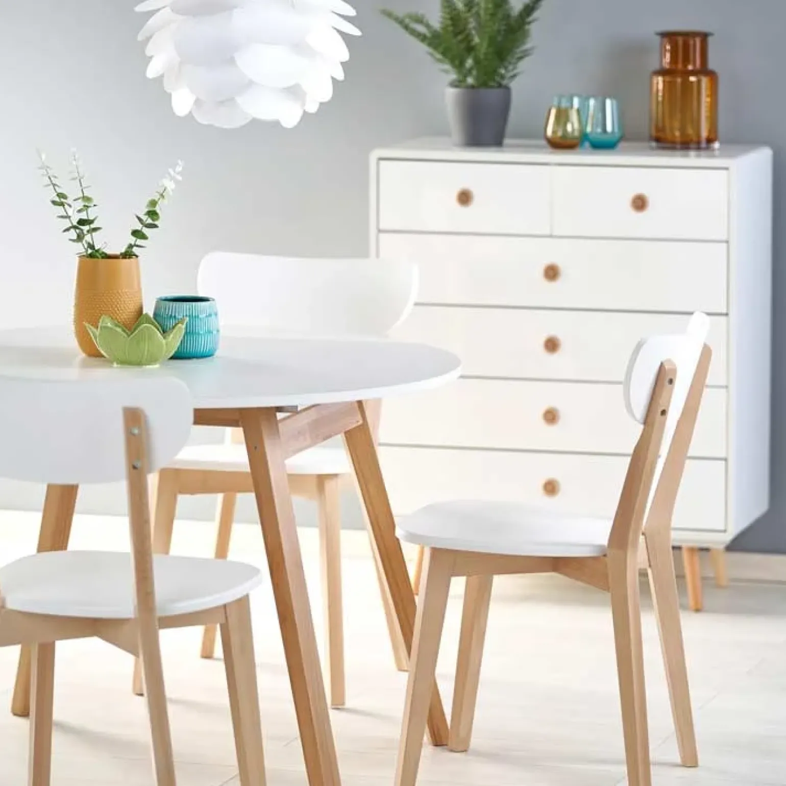 Tavolo 102/142cm allungabile rotondo bianco opaco rovere Medina
