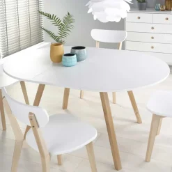 Tavolo 102/142cm allungabile rotondo bianco opaco rovere Medina