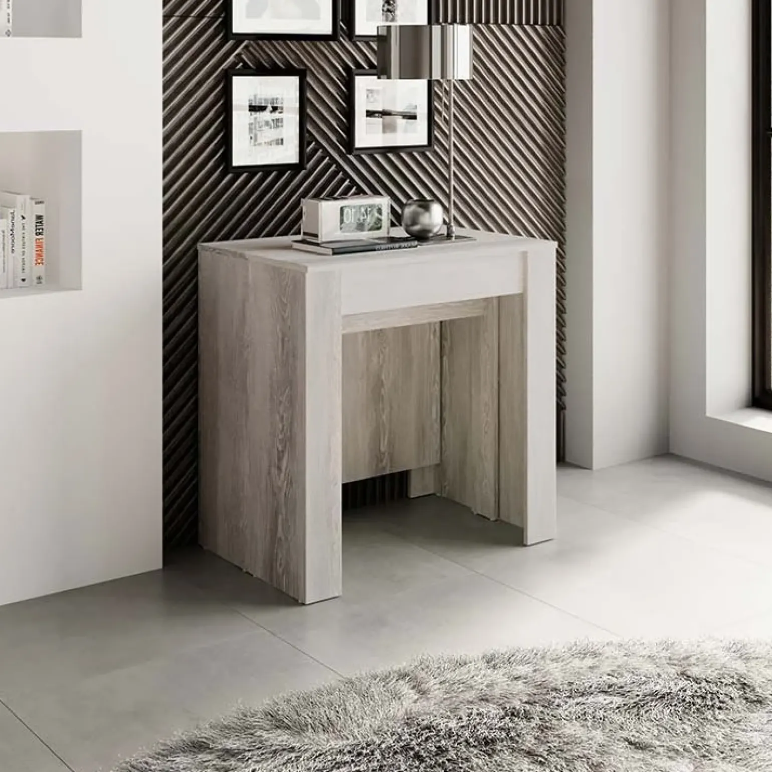 Tavolo 54/252cm consolle allungabile moderno bianco frassinato Violette