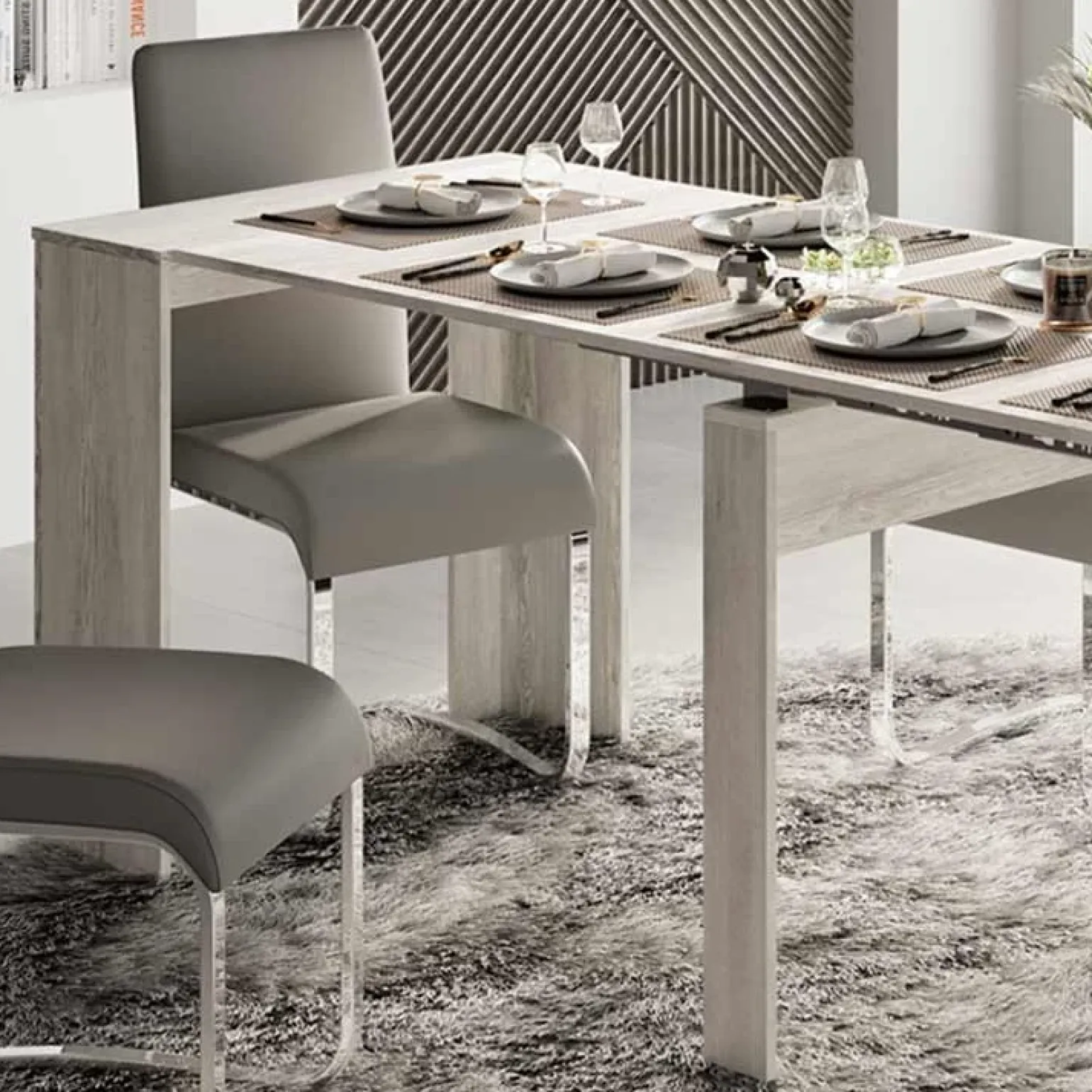 Tavolo 54/252cm consolle allungabile moderno bianco frassinato Violette