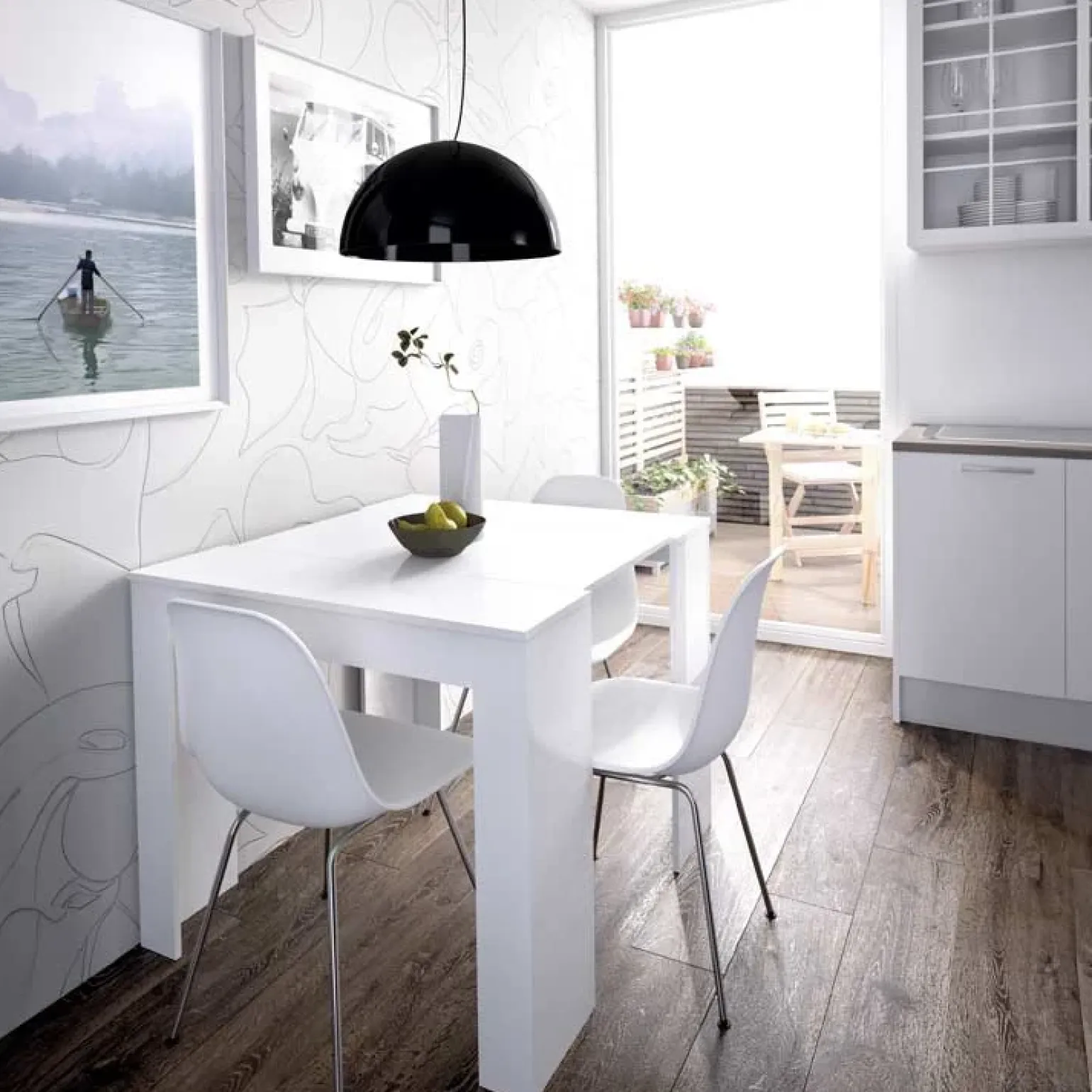 Tavolo 51/237cm consolle allungabile moderno bianco lucido Demetra