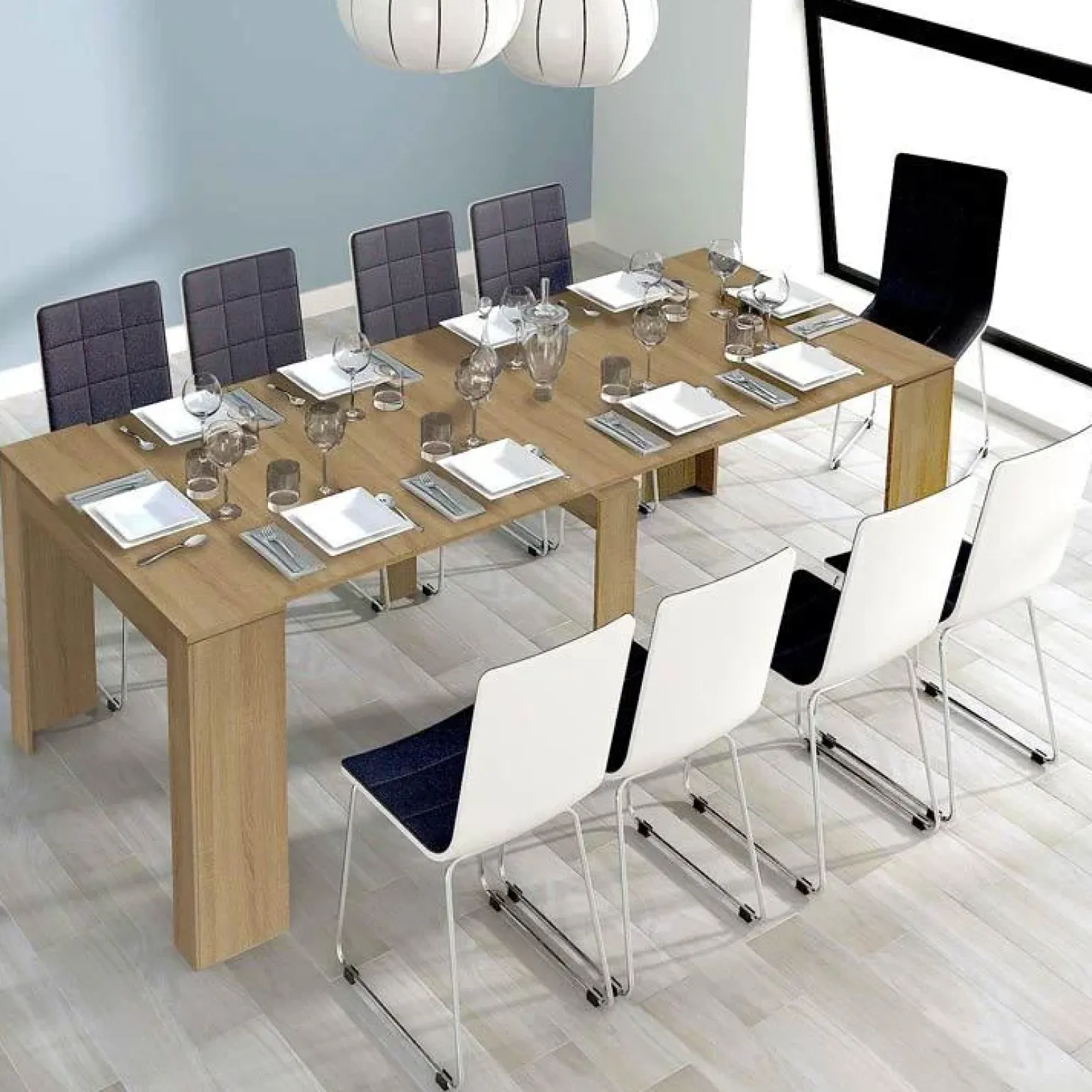 Tavolo 51/237cm consolle allungabile moderno rovere chiaro Venere