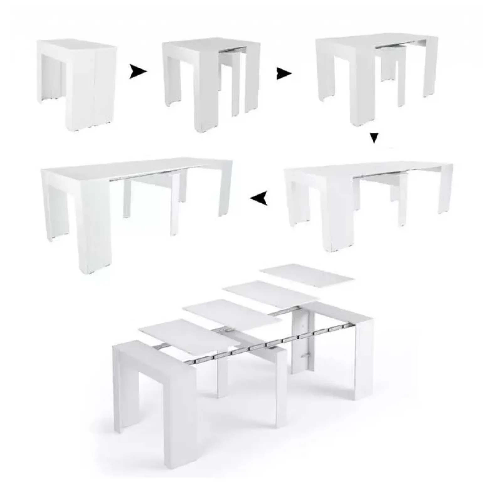 Tavolo 52/238cm consolle allungabile moderno bianco opaco Virginia