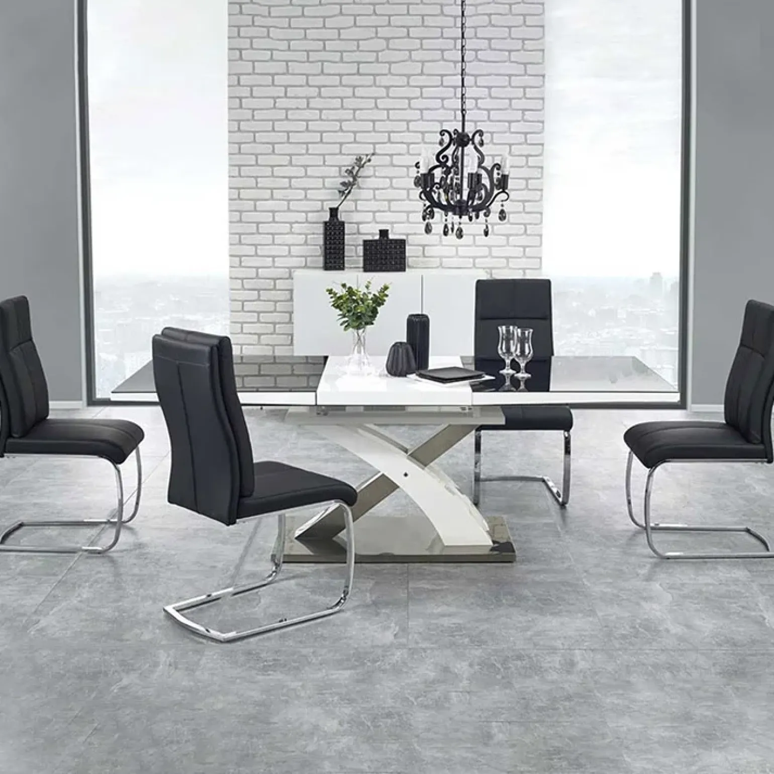 Tavolo 160/220cm in vetro allungabile nero bianco Iride Gihome®