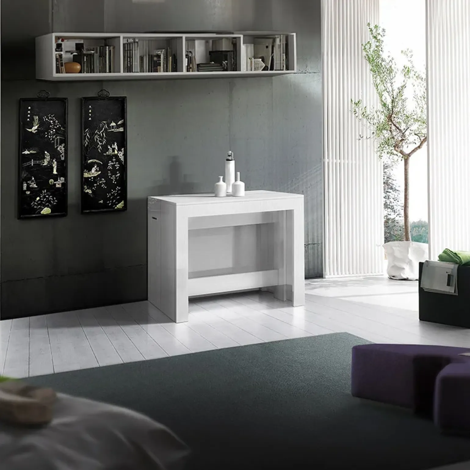 Tavolo consolle allungabile 50-300cm bianco opaco Zenzero