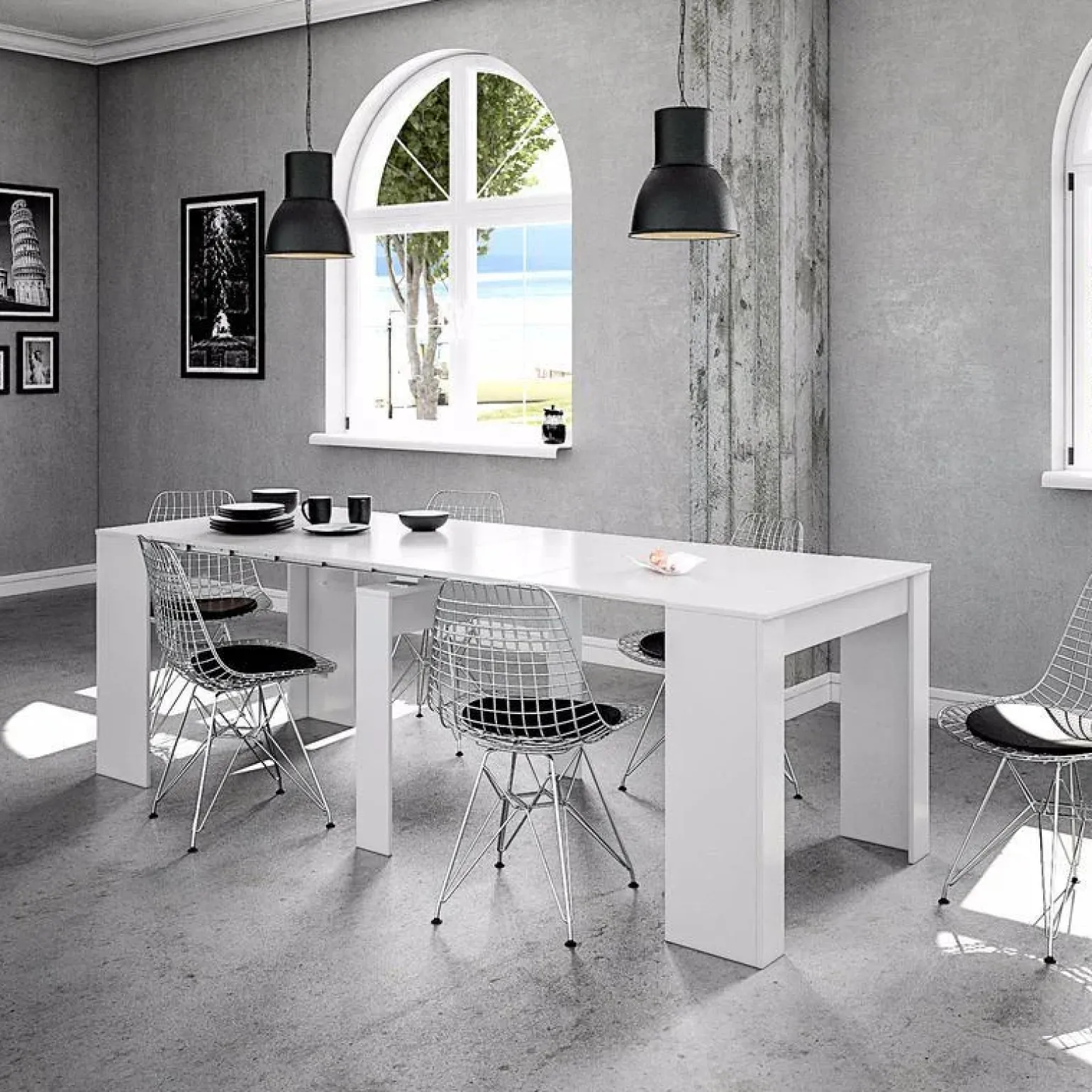 Tavolo consolle allungabile 51/237cm bianco lucido Asia Gihome®