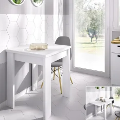 Tavolo da cucina allungabile 67-134x67cm in legno bianco Koke