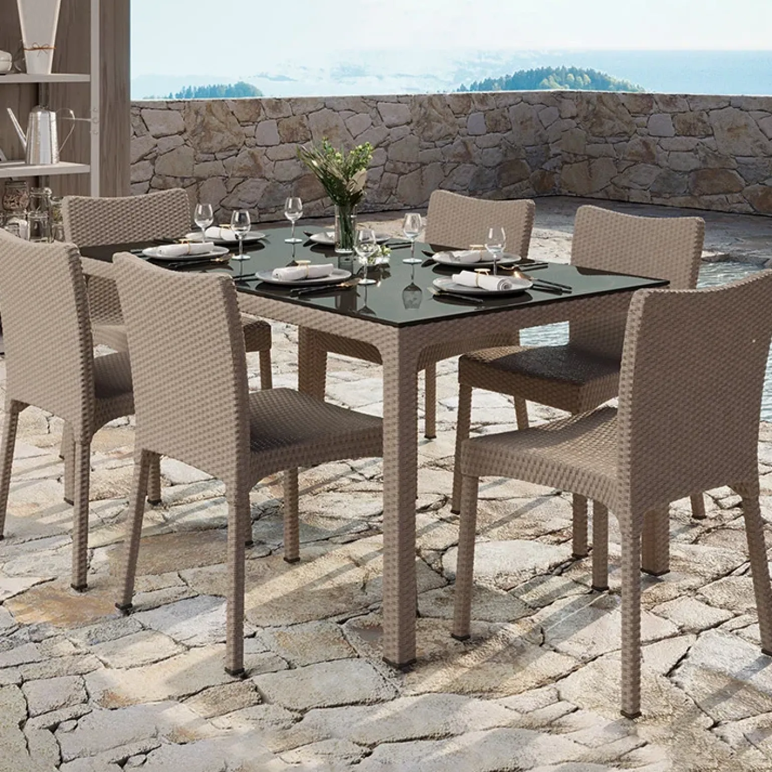 Tavolo da esterno 150x90cm polipropilene effetto rattan tortora Teide
