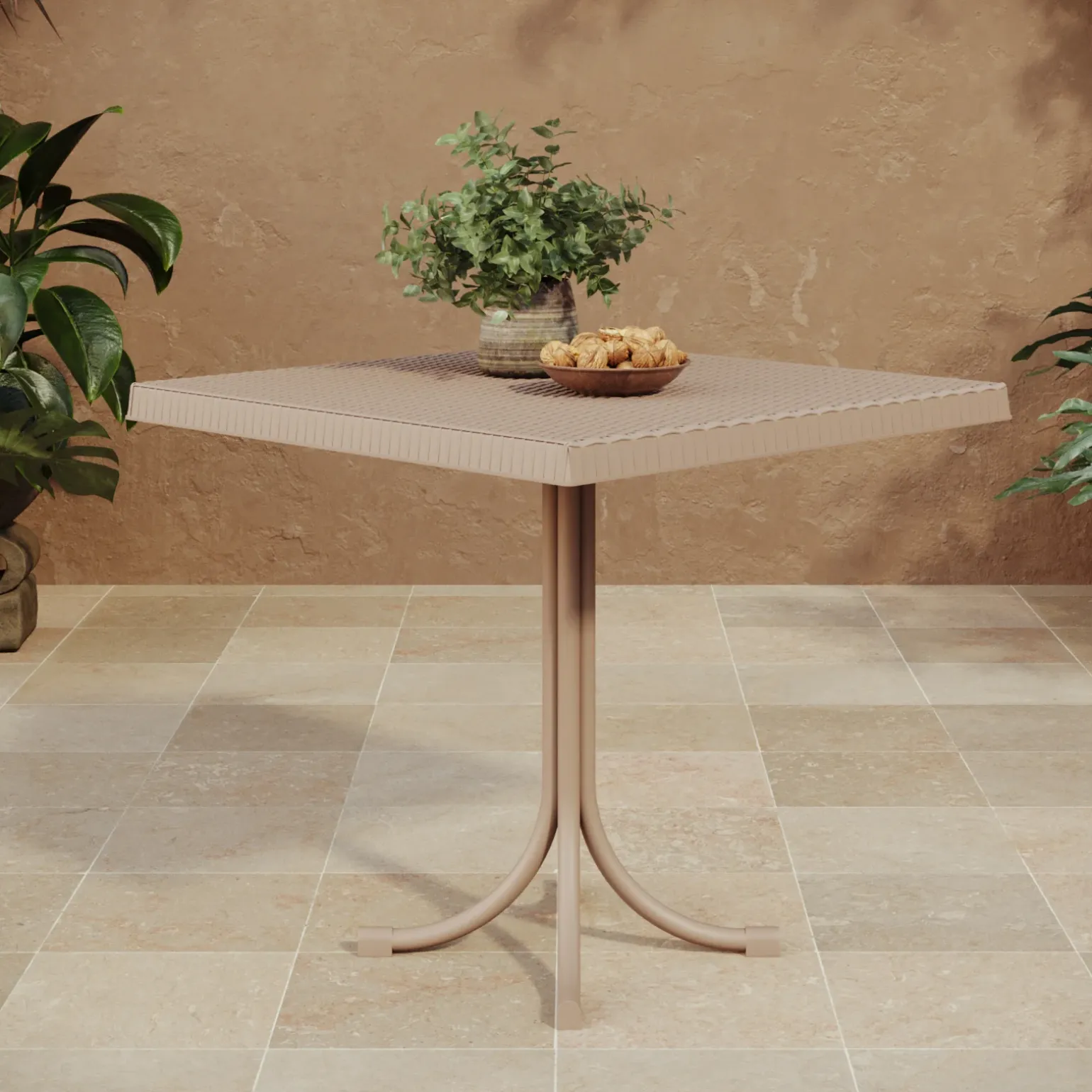 Tavolo da giardino esterno bar dehors quadrato 80x80cm polipropilene effetto rattan tortora Ivo