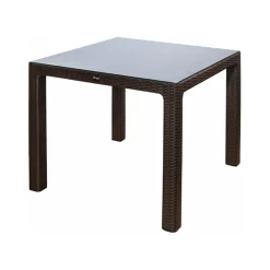 Tavolo da giardino esterno bar dehors 90x90cm polipropilene effetto rattan marrone e vetro Claro