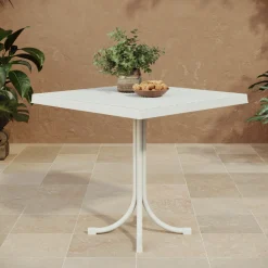 Tavolo da giardino esterno bar dehors quadrato 80x80cm polipropilene effetto rattan bianco Ivo