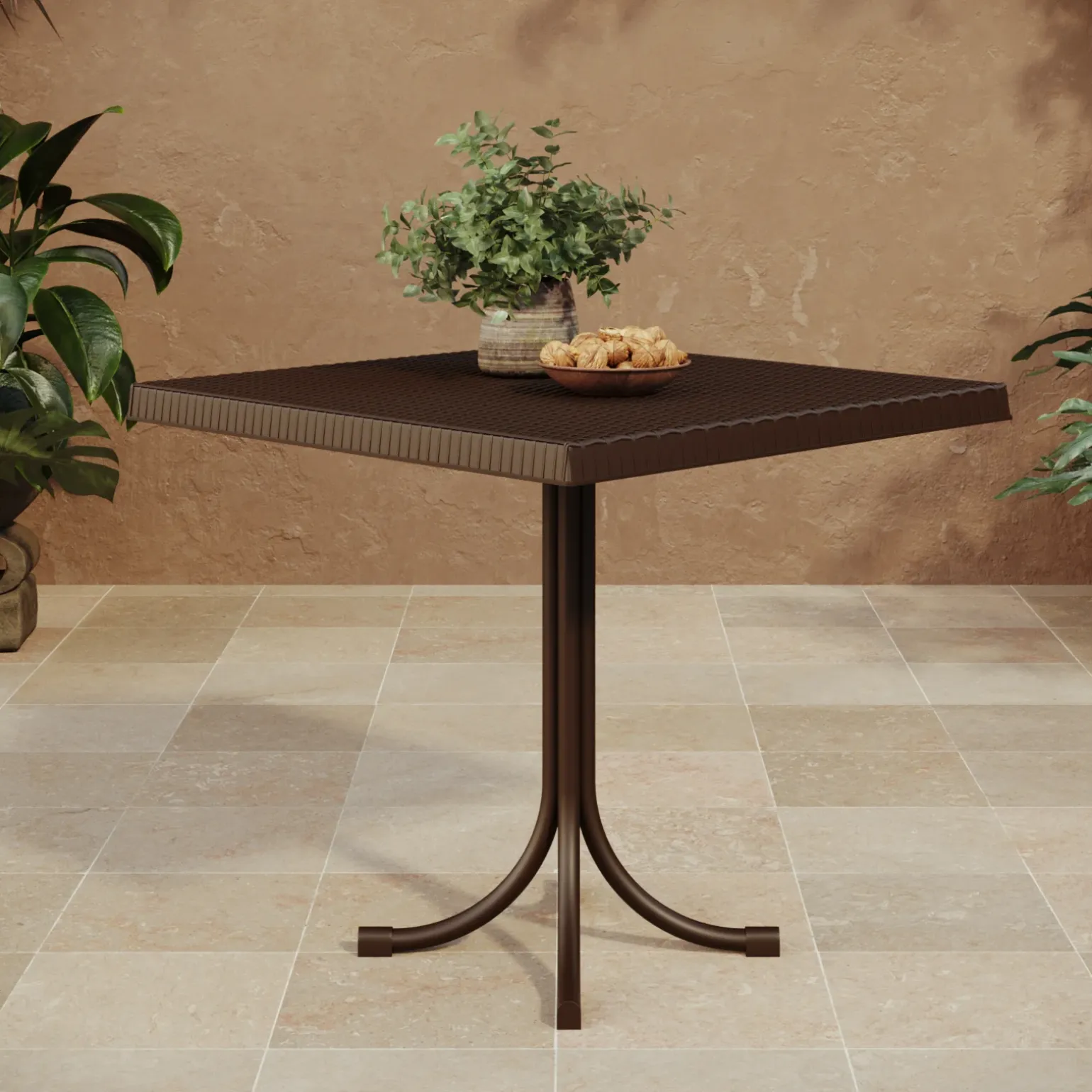 Tavolo da giardino esterno bar dehors quadrato 80x80cm polipropilene effetto rattan marrone Ivo
