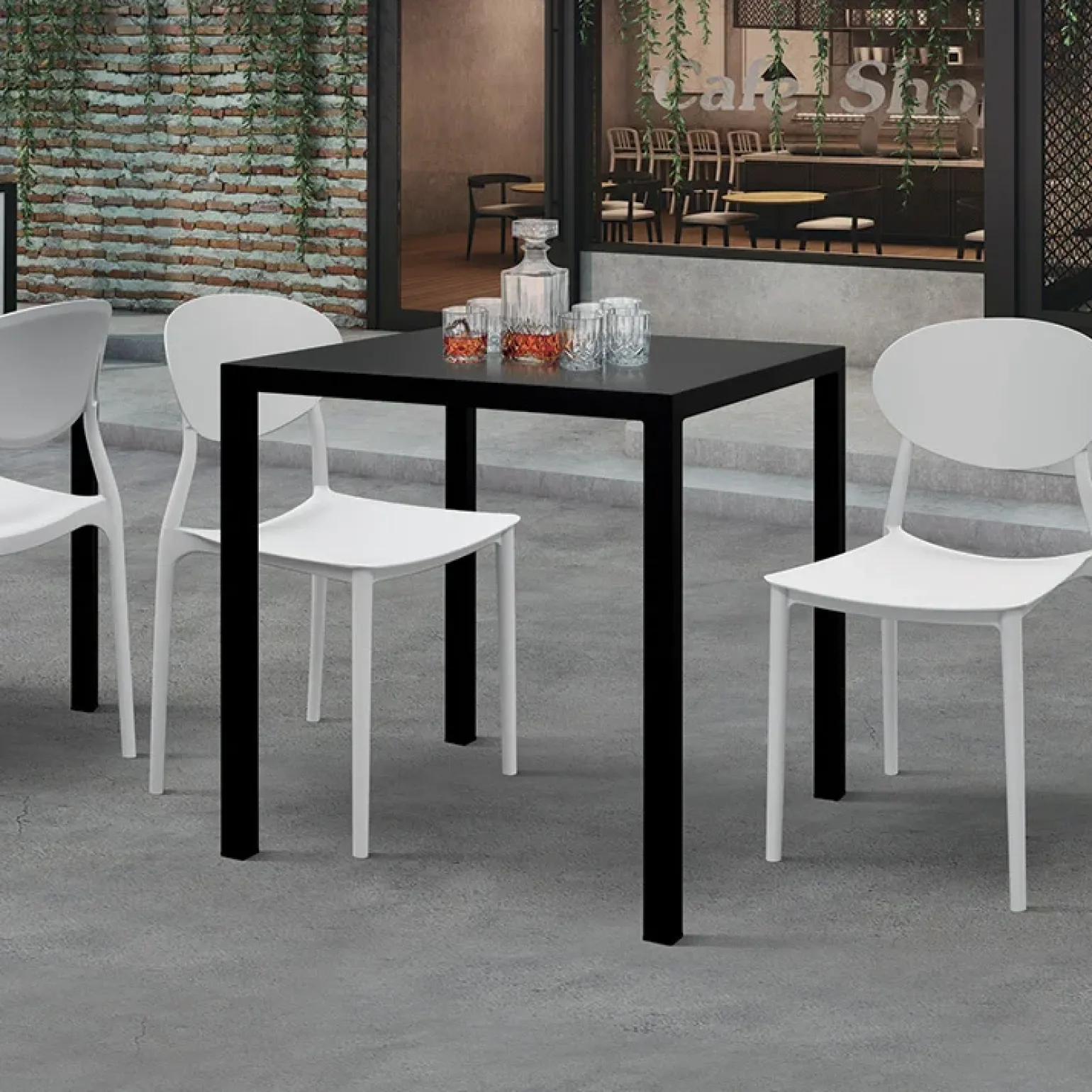 Tavolo da giardino 80x80 cm impilabile metallo grigio antracite Atlantis