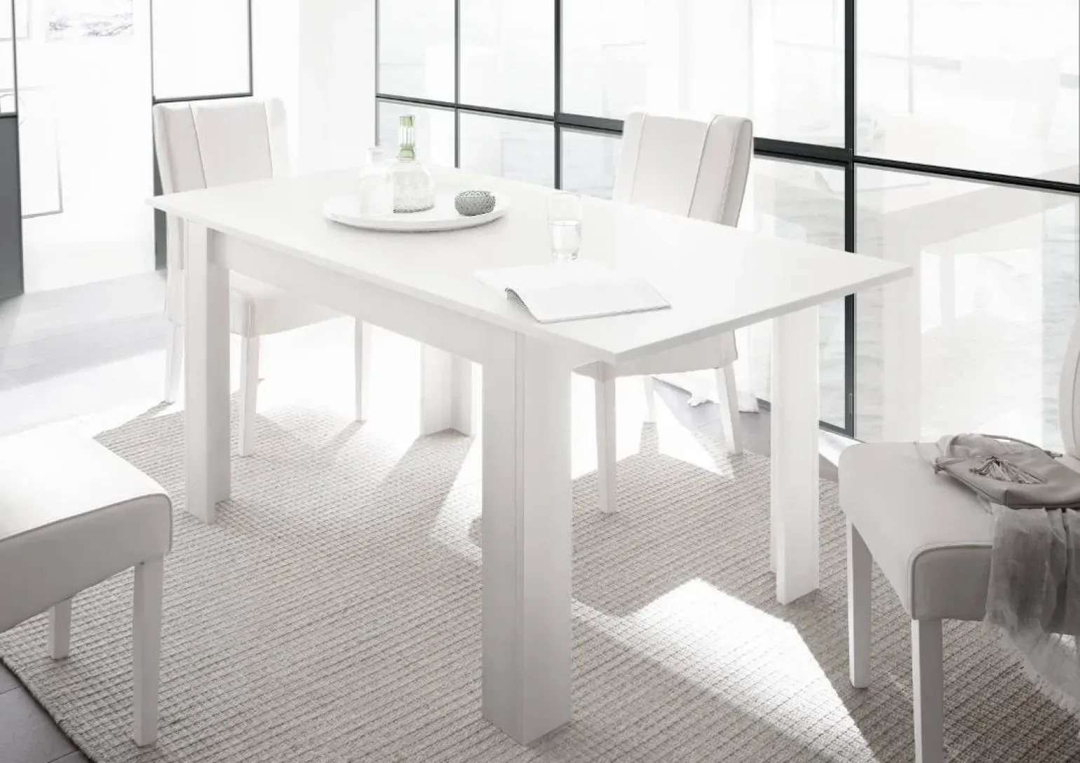 Tavolo da pranzo allungabile moderno 137/185cm bianco opaco Halston