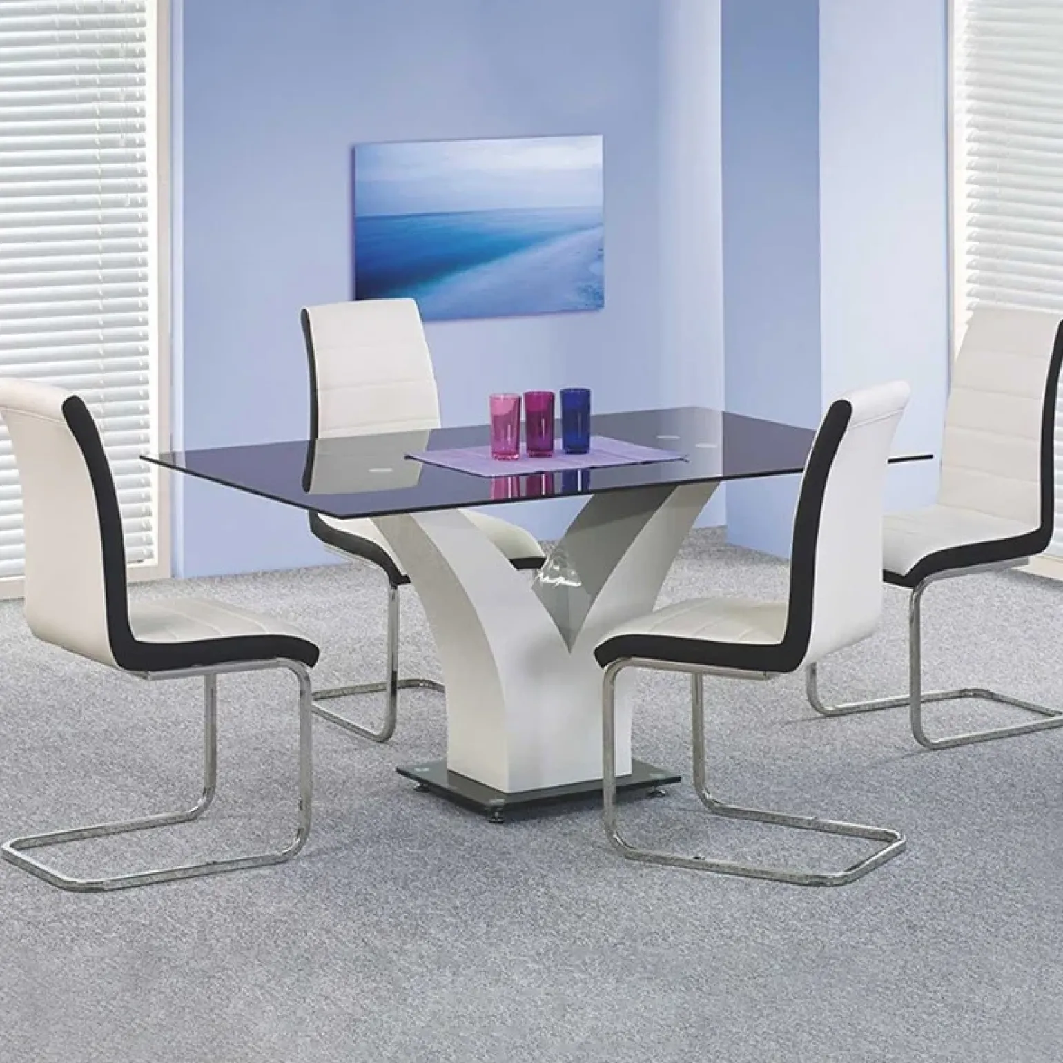 Tavolo da pranzo in vetro moderno 150x90cm bianco nero Ninfea