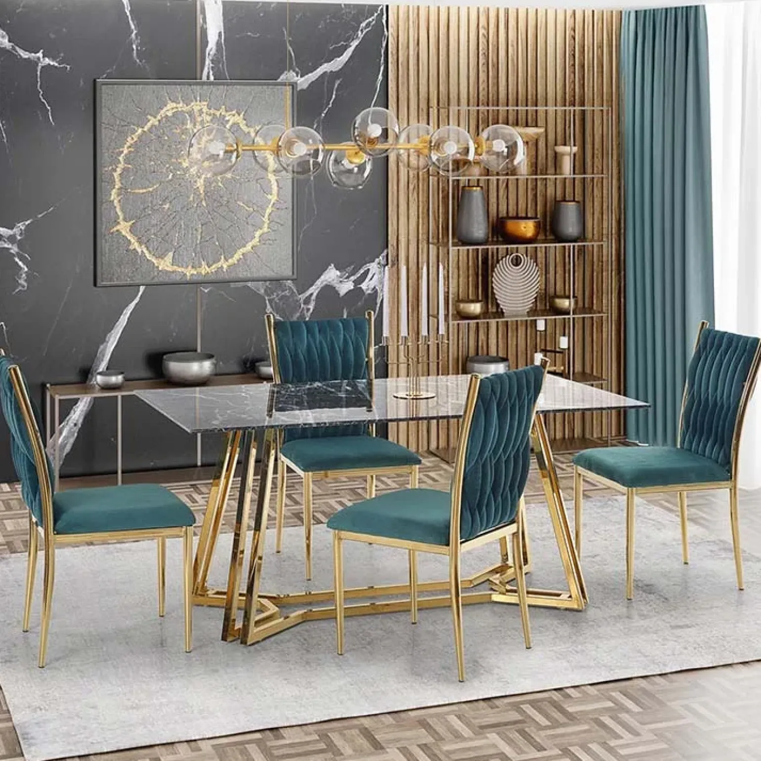 Tavolo da pranzo moderno 160x90cm marmo nero oro Stella