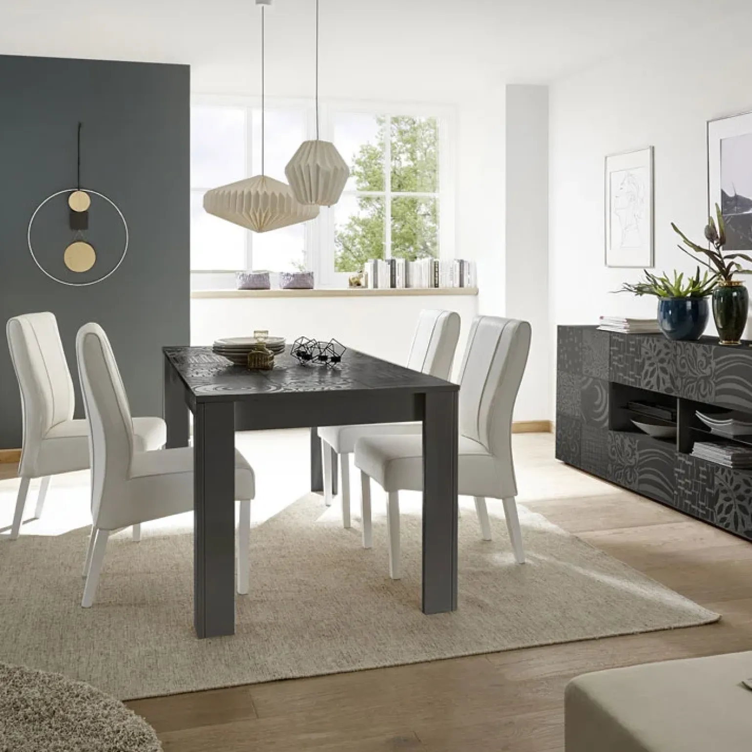 Tavolo da pranzo rettangolare 180x90cm grigio serigrafato Paradise