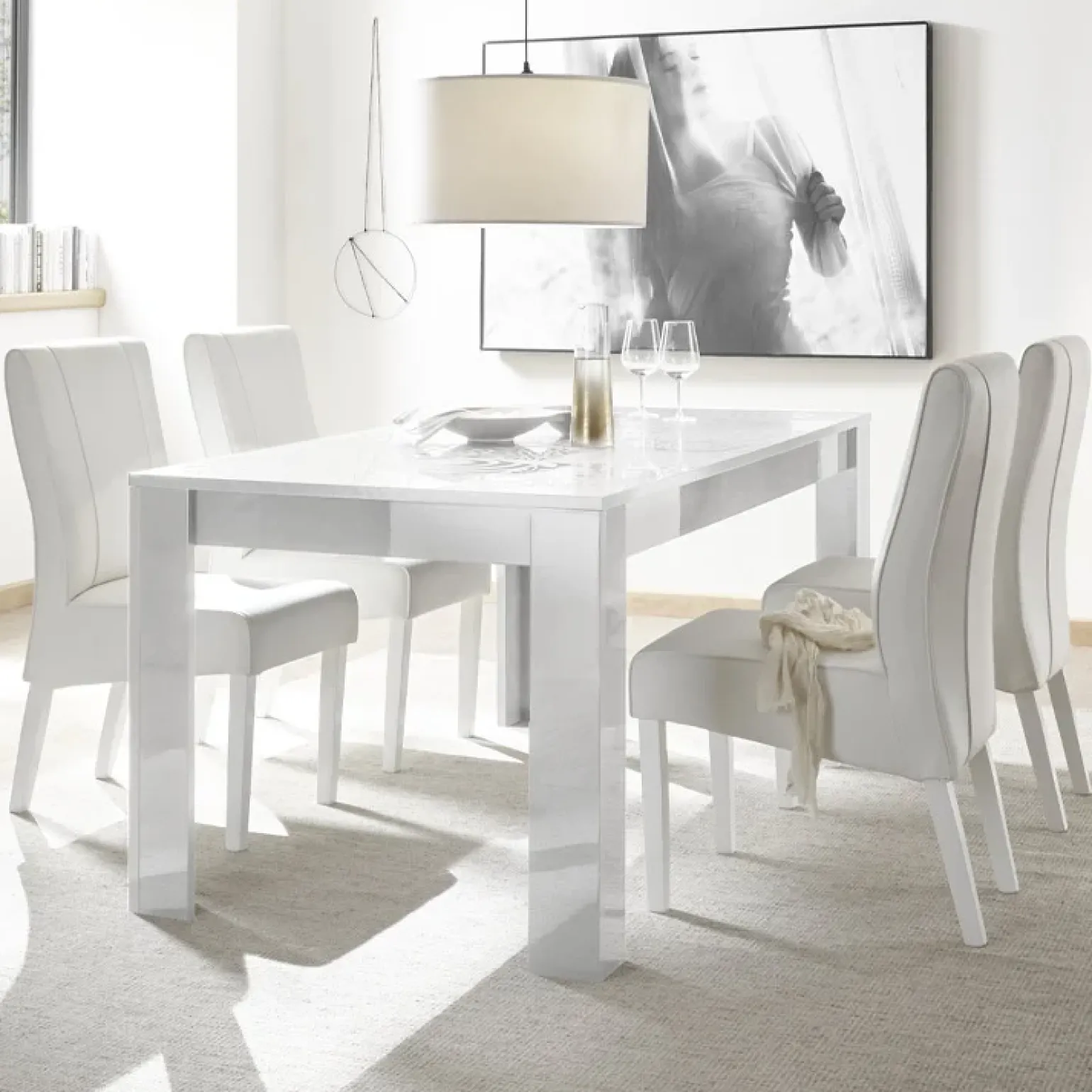 Tavolo da pranzo rettangolare 180x90cm bianco lucido serigrafato Paradise
