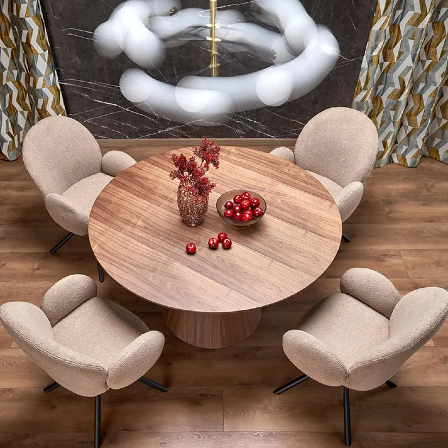 Tavolo da pranzo rotondo 136x78cm noce scuro Thor