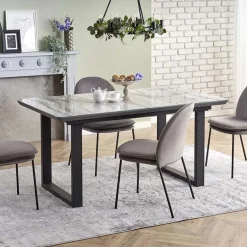 Tavolo in vetro 160/200cm allungabile marmo bianco grigio Jeff