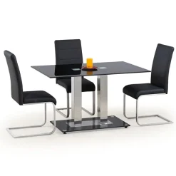 Tavolo in vetro nero moderno 130x80cm acciaio cromato Ceres