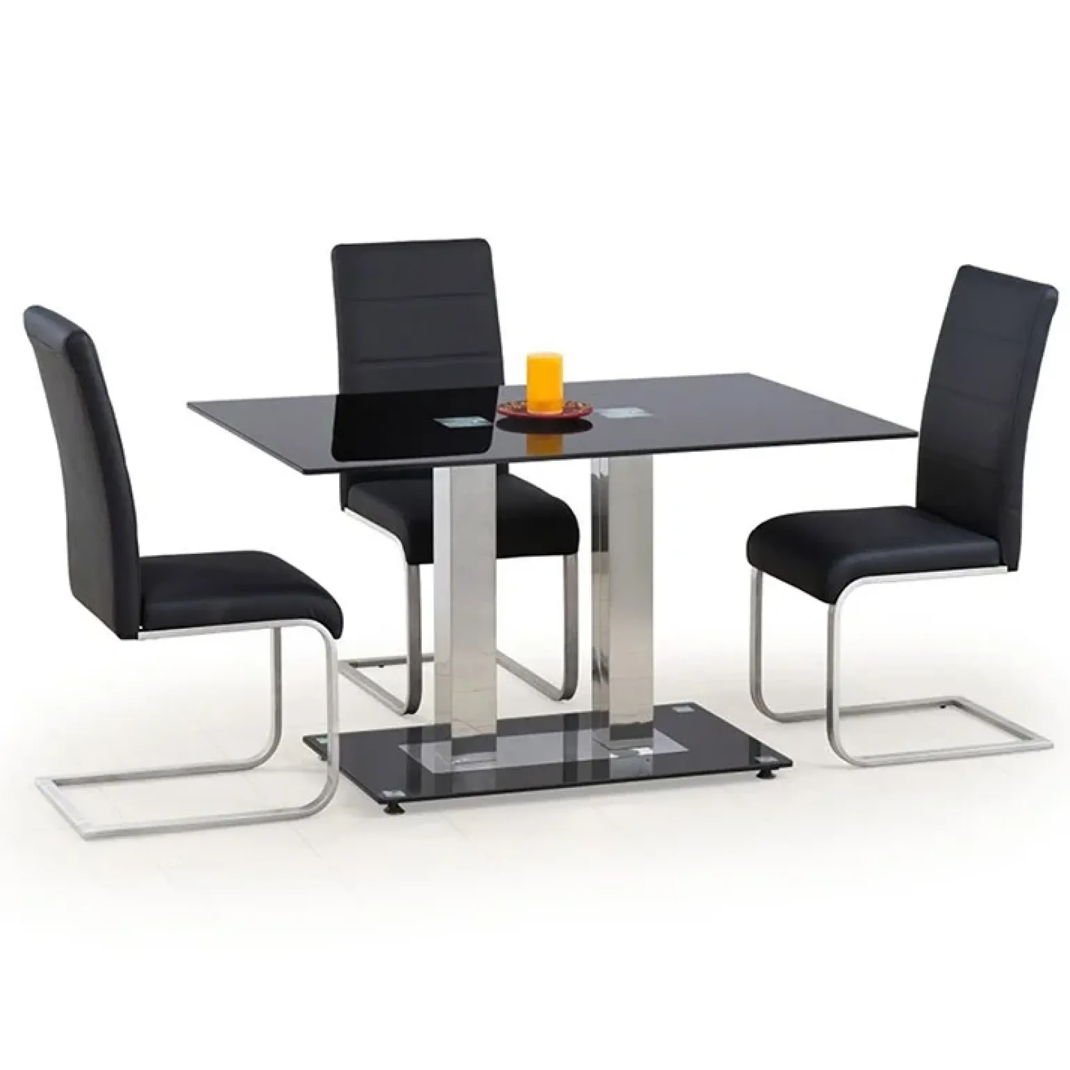 Tavolo in vetro nero moderno 130x80cm acciaio cromato Ceres