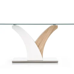 Tavolo in vetro 160x90cm moderno bianco rovere acciaio Horus