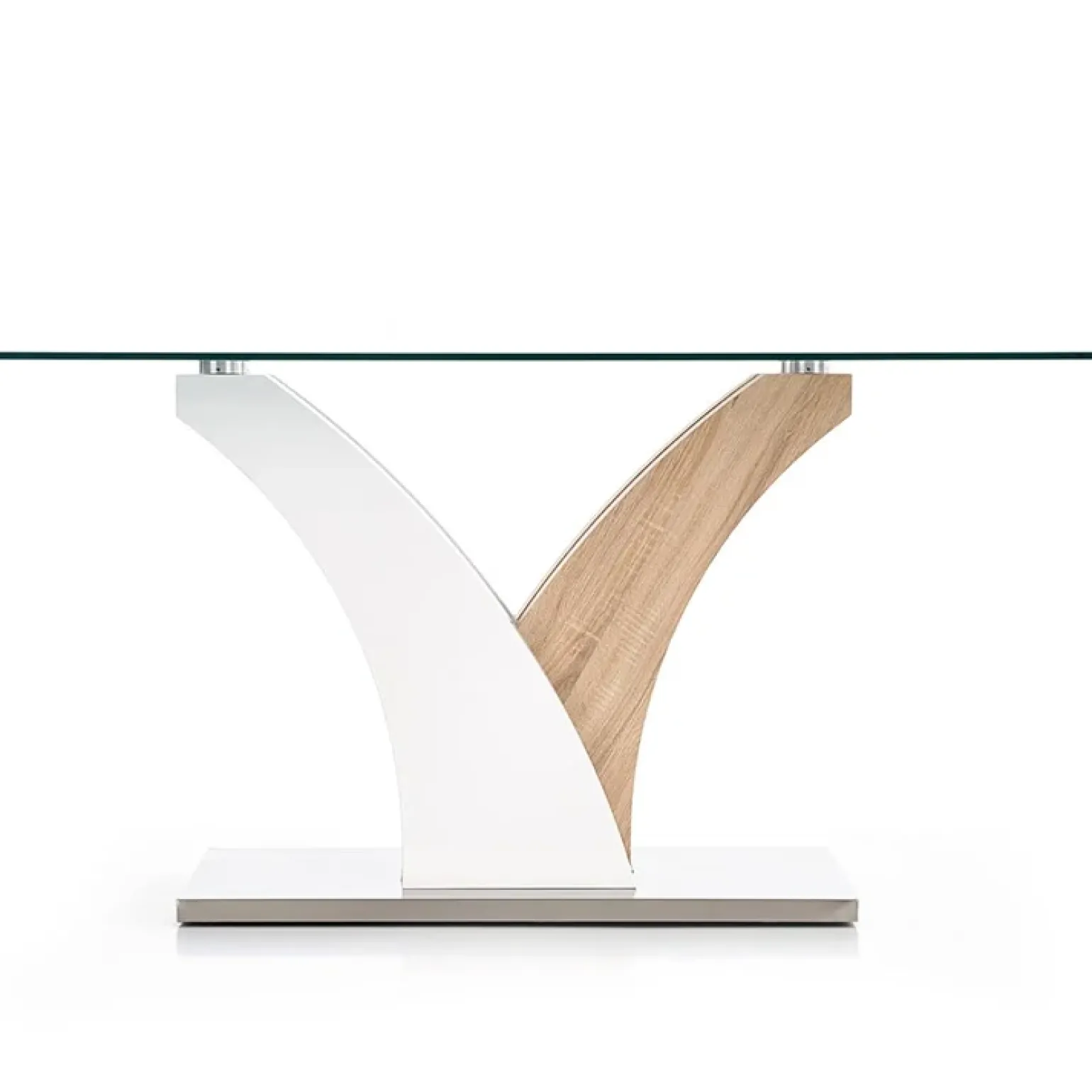Tavolo in vetro 160x90cm moderno bianco rovere acciaio Horus