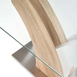 Tavolo in vetro 160x90cm moderno bianco rovere acciaio Horus