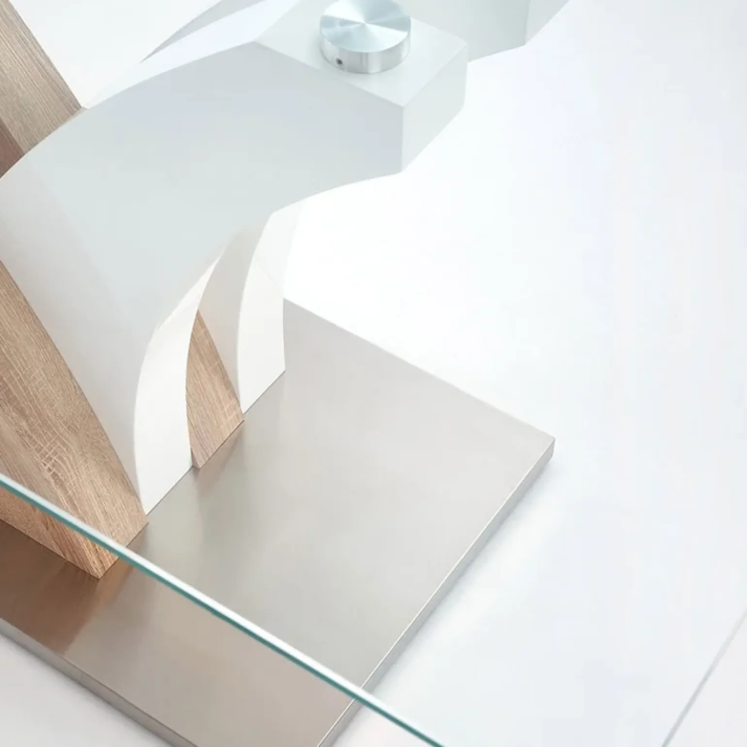 Tavolo in vetro 160x90cm moderno bianco rovere acciaio Horus