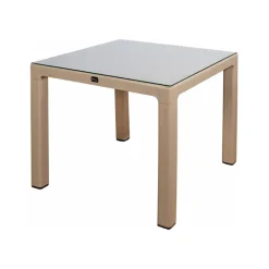 Tavolo moderno da giardino esterno bar dehors con vetro 90x90cm tortora Cesare