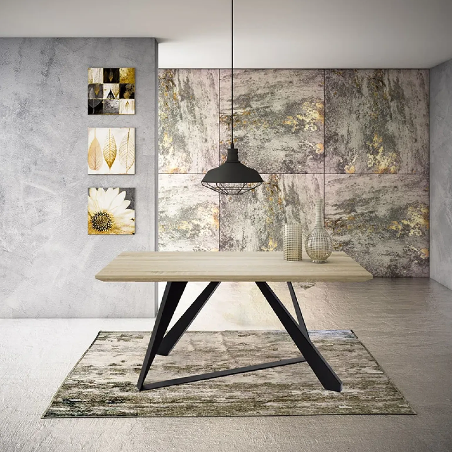 Tavolo rettangolare soggiorno industrial 180x90cm rovere nero Pelago