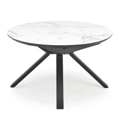 Tavolo rotondo allungabile 130/180cm vetro effetto marmo bianco nero Galact